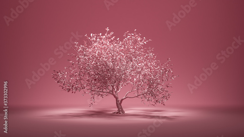 Big single tree with leaf in monochrome single color background, 3d rendering © markOfshell