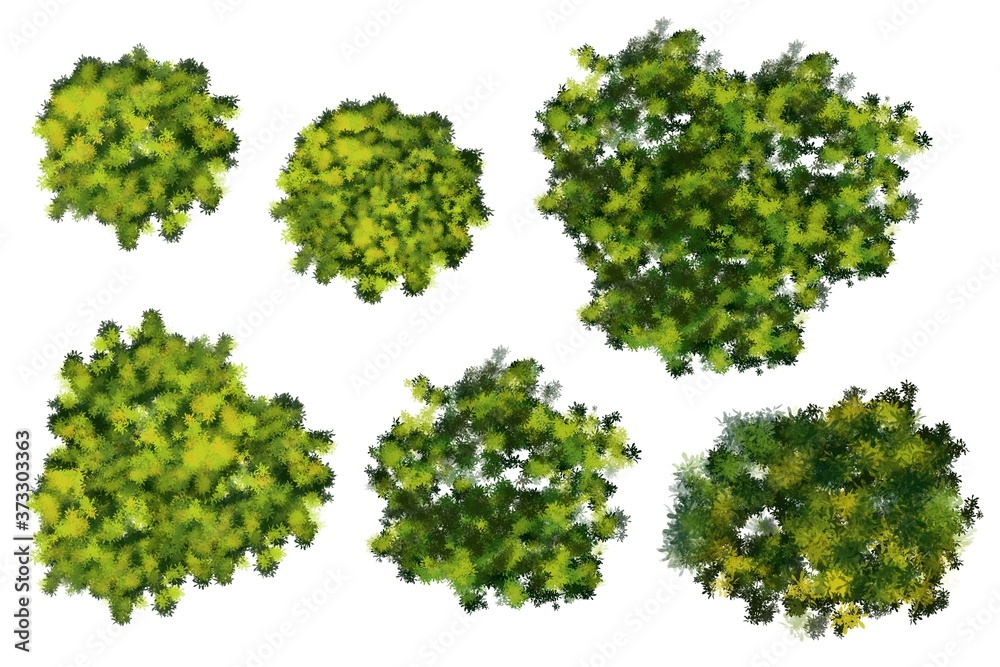 Naklejka premium Set of watercolor tree top view for landscape plan and architecture layout 
