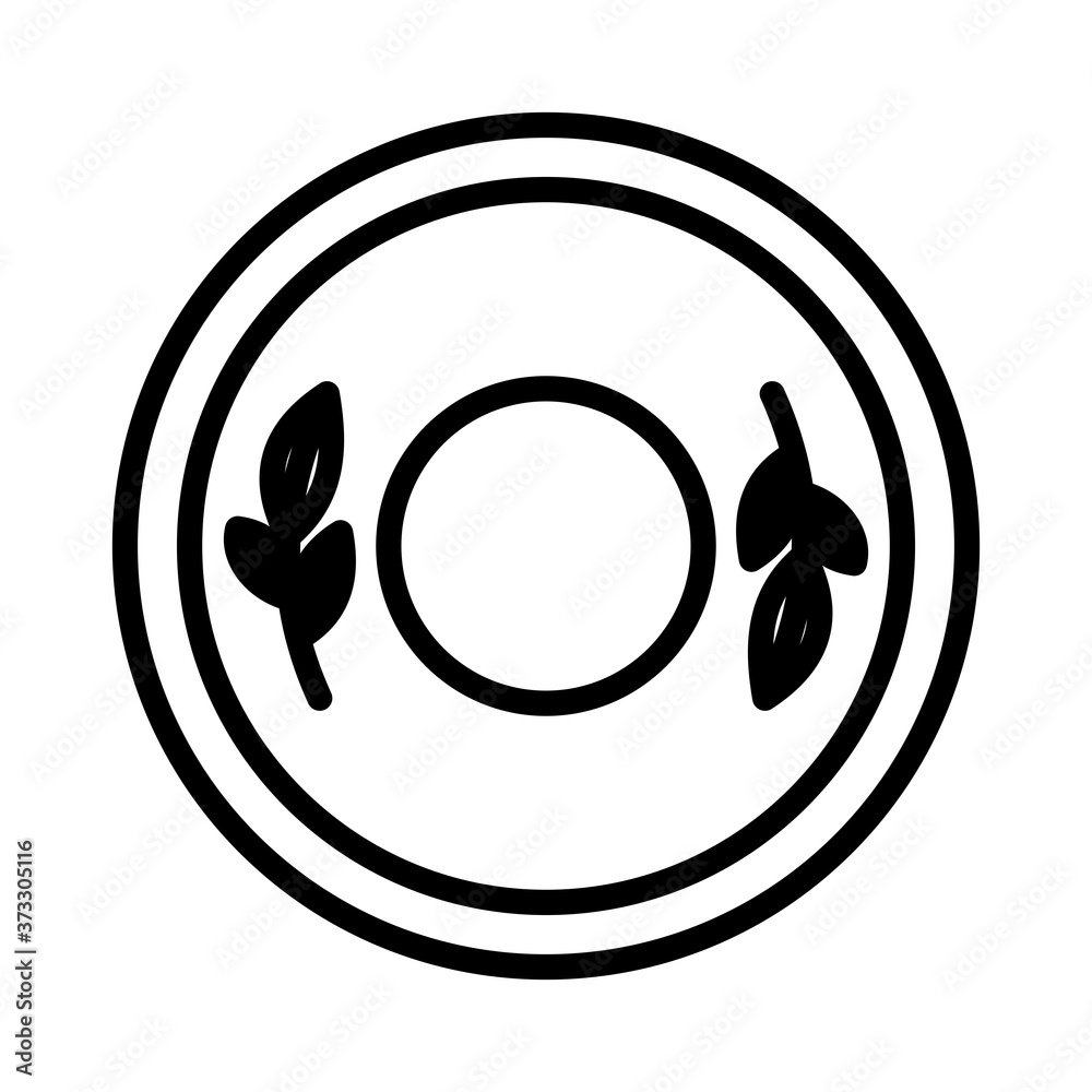 LINEAR DRAWING OF A PLATE ON A WHITE BACKGROUND LINEAR DRAWING OF A PLATE ON A WHITE BACKGROUND