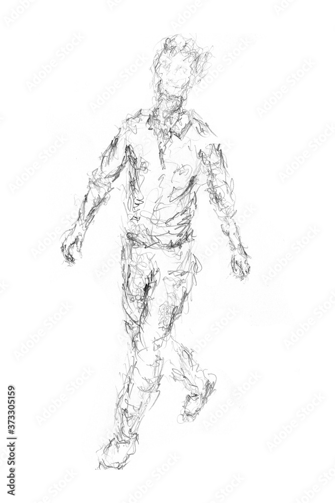 A man walking. traditional drawing quick sketch of male