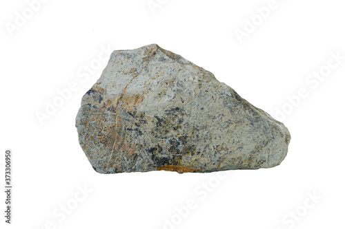 piece of gray shale rock isolated on a white background. Shale is a fine-grained sedimentary rock.