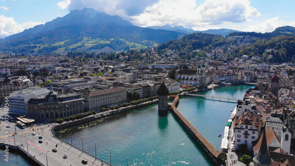 Beautiful city of Lucerne in Switzerland from above - travel photography