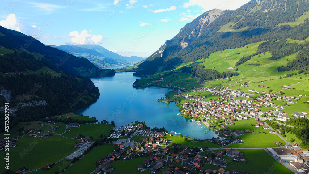 Lake Lungern in Switzerland from above - travel photography