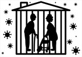 Icono de residencia de ancianos durante el confinamiento  con corona virus en el exterior