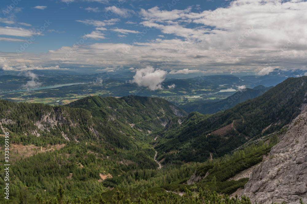 Valley from part of hill Mittagskogel in south Austria in summer hot day
