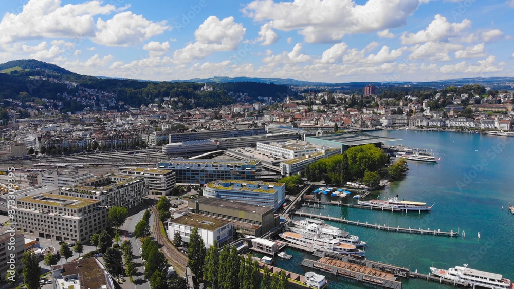 City of Lucerne Switzerland and Lake Lucerne - aerial view - travel photography