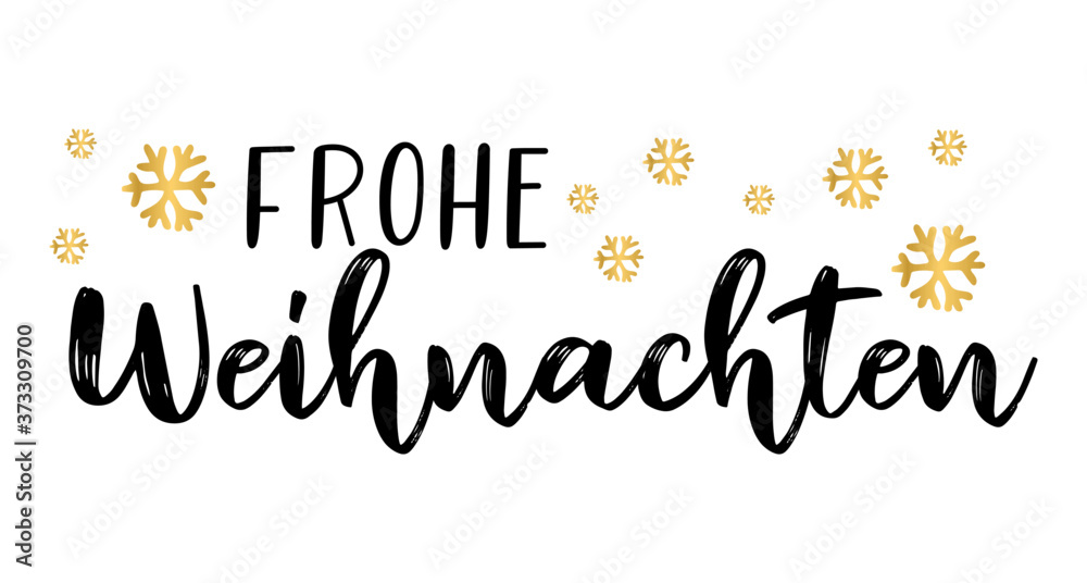 Handgeschriebene Phrase Frohe Weihnachten als Logo. Lettering für Poster, Postkarte, Einladung, Flyer, Web Banner, Ad	