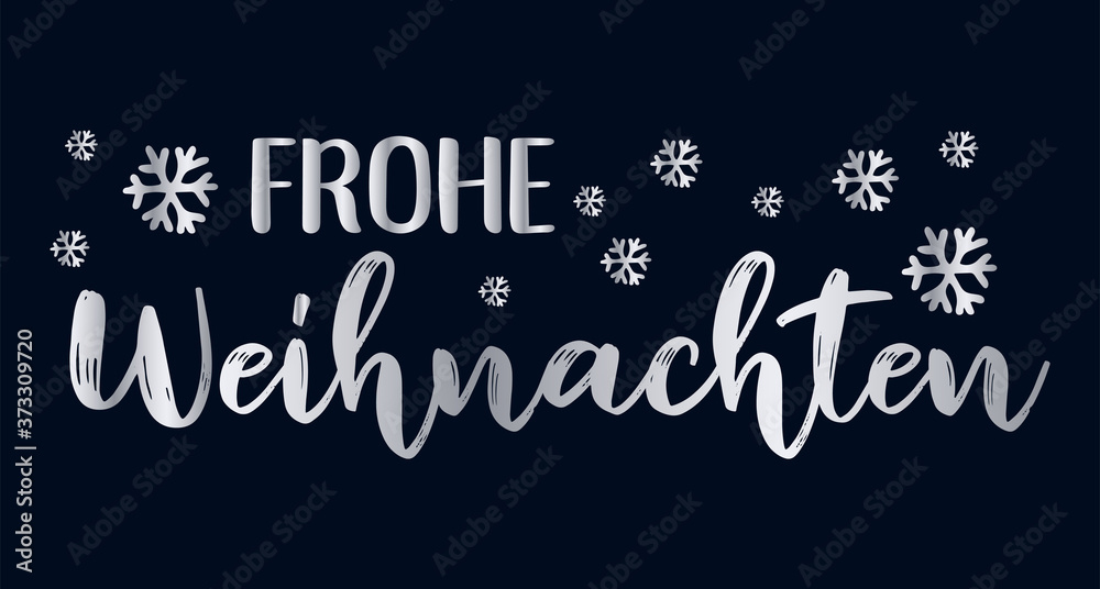 Handgeschriebene Phrase Frohe Weihnachten als Logo. Lettering für Poster, Postkarte, Einladung, Flyer, Web Banner, Ad	