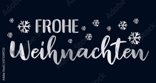 Handgeschriebene Phrase Frohe Weihnachten als Logo. Lettering für Poster, Postkarte, Einladung, Flyer, Web Banner, Ad 