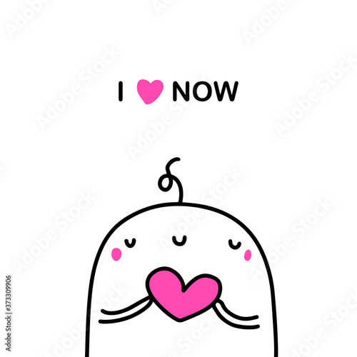 I love now hand drawn vector illustration in cartoon comic style man happy holding heart symbol