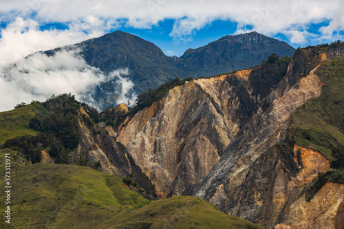 Great ridge of mountains with corrosion in Papua Province, New Guinea, Indonesia