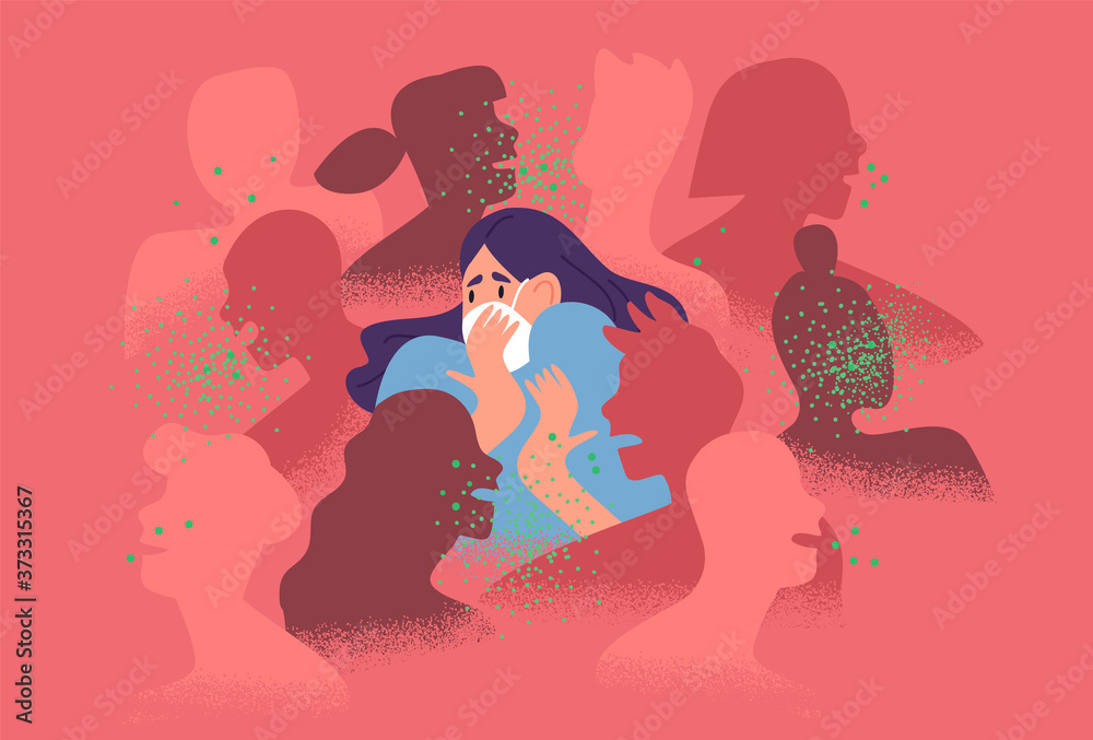 Scared woman worried about virus transmission in people crowd without ...