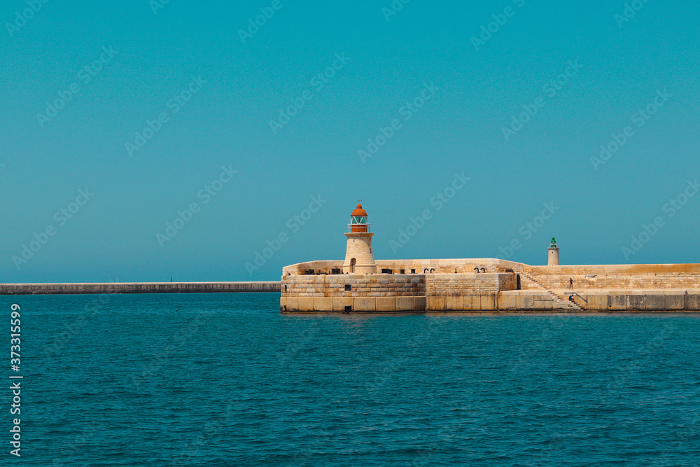 old lighthouse of the port of Valletta, Malta, Europe