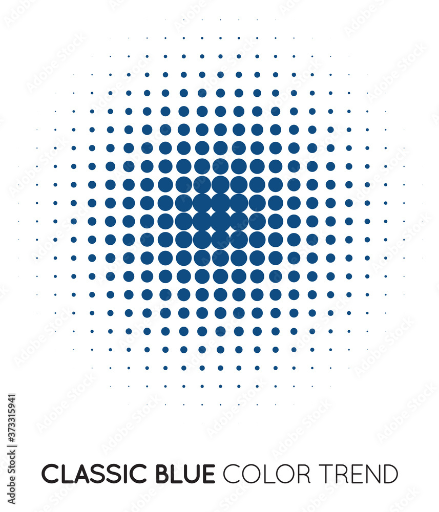 Classic Blue Trendy Color Circle in Halftone, Halftone Dot Pattern, Vector Illustration.