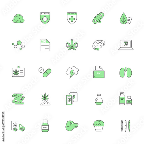 Cannabis Production and Shopping Product Icons, Growing. Vector.
