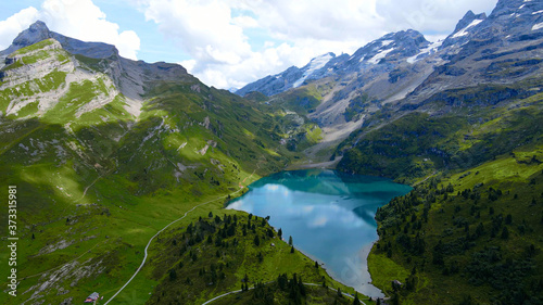 Landscape like a fairy tale - the Swiss Alps with its amazing nature - aerial view - travel photography