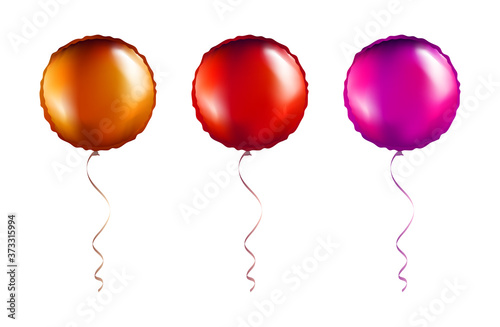 Set of Bronze and Pink Round Shaped foil balloons on transparent white background. Party Balloons event design decoration. Mockup for balloon print. Vector.