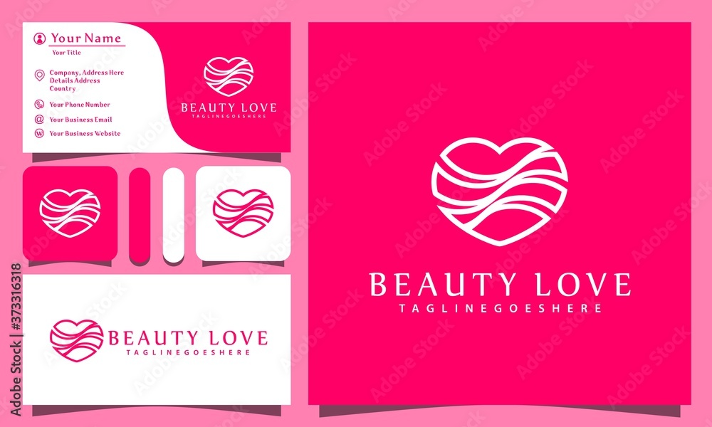 beauty love logos design vector illustration with line art style vintage, modern company business card template