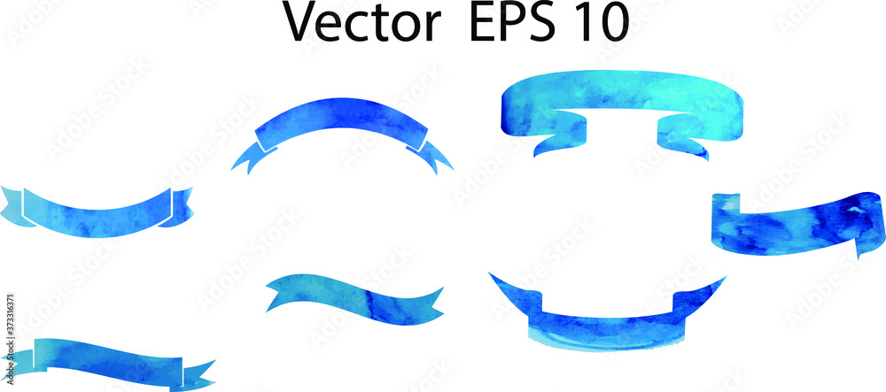 Blue watercolor ribbon banners. Hand drawing. Hand painted Ribbon Banners. Transparent background. Blue watercolor ribbon banners. Hand drawing. Hand painted Ribbon Banners. Transparent background.