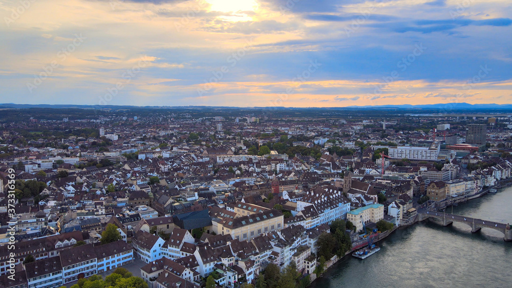 Obraz premium Evening view over the city of Basel in Switzerland - travel photography