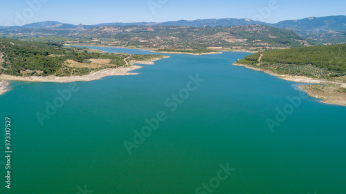 Aerial View blue lake and baragge Landscape