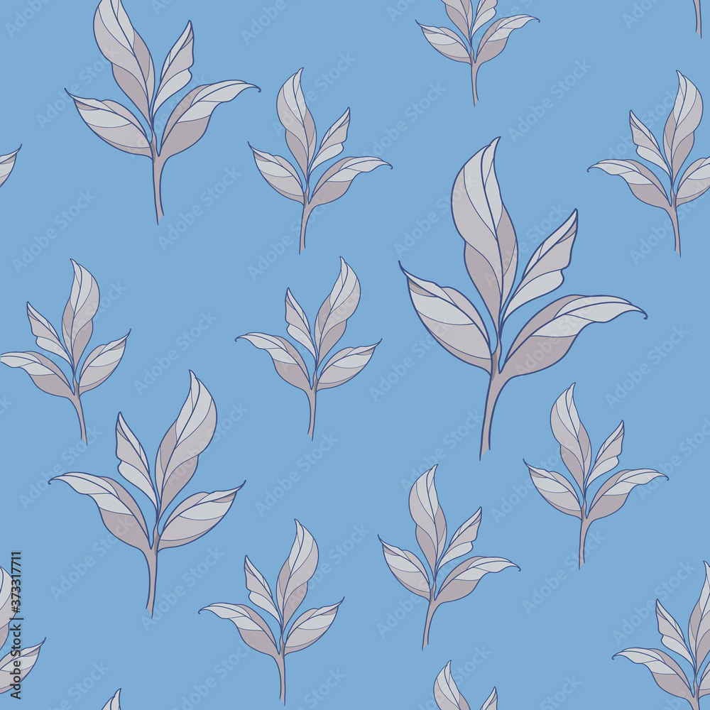 gray leaves on a blue background. seamless pattern . vector illustration