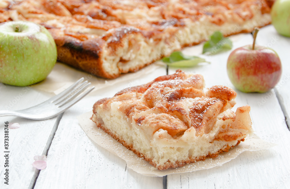 Stück Apfelkuchen frisch Blechkuchen Äpfel Stück Apfelkuchen frisch Blechkuchen Äpfel