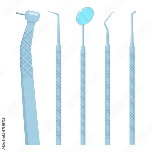 Teeth dental medical equipment steel tools set, vector illustration in flat style.