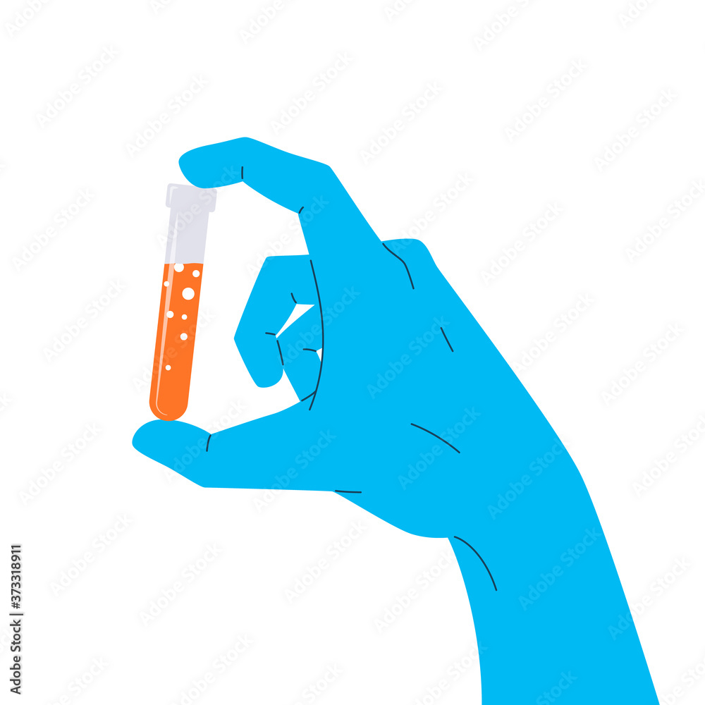Test Tube In The Hand Vector Illustration Of A Gloved Hand Holding A