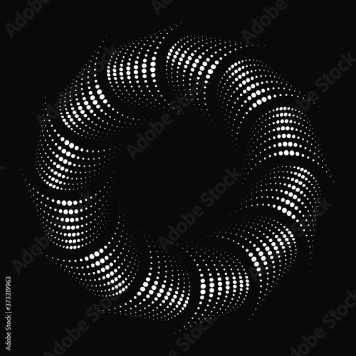 White halftone dotted lines in circle form. Geometric art. Trendy design element for frame, logo, tattoo, sign, symbol, web, prints, posters, template, pattern and abstract background