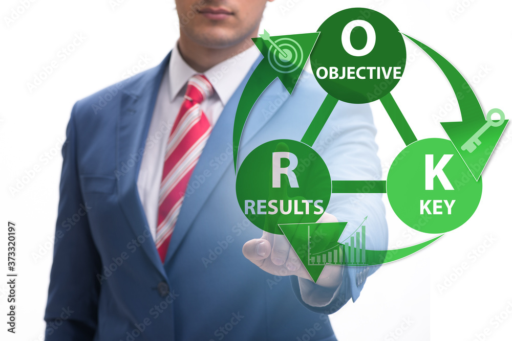 OKR concept with objective key results and businessman OKR concept with objective key results and businessman
