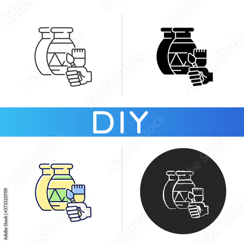 Handicraft black glyph icon. Paint created pottery. Handmade vase to paint for artist. Clay creation for creative craftsmanship. Linear black and RGB color styles. Isolated vector illustrations