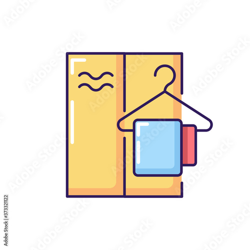 Changing cabin RGB color icon. Water park, summer beach, public swimming pool recreation. Personal closet for storing spare clothes. Isolated vector illustration