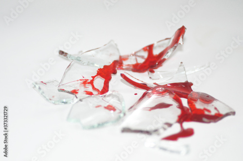 broken glass shards with blood