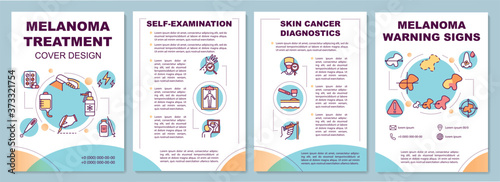 Melanoma treatment brochure template. ABCDEs of skin cancer. Flyer, booklet, leaflet print, cover design with linear icons. Vector layouts for magazines, annual reports, advertising posters