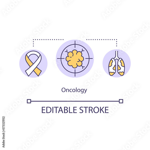 Oncology concept icon. Oncologist. Radiation and medical oncology. Cancer treatment and prevention idea thin line illustration. Vector isolated outline RGB color drawing. Editable stroke