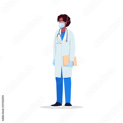 Infectious disease doctor semi flat RGB color vector illustration. Young african american lady working as infectious disease specialist isolated cartoon character on white background