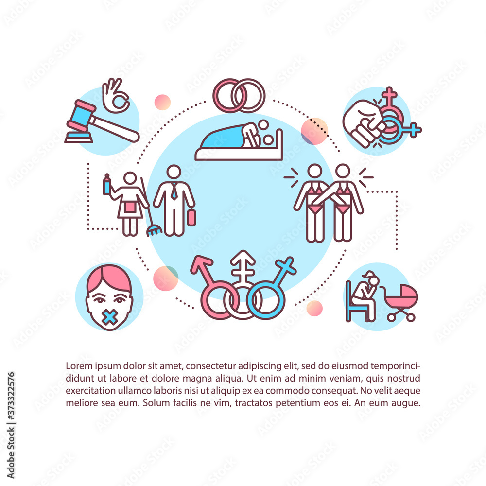 Sexual relationship concept icon with text. Legal and social issues of sex education. PPT page vector template. Brochure, magazine, booklet design element with linear illustrations