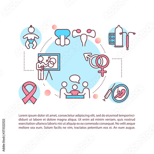 Sexual education concept icon with text. Teaching different aspects of human sexuality. PPT page vector template. Brochure, magazine, booklet design element with linear illustrations