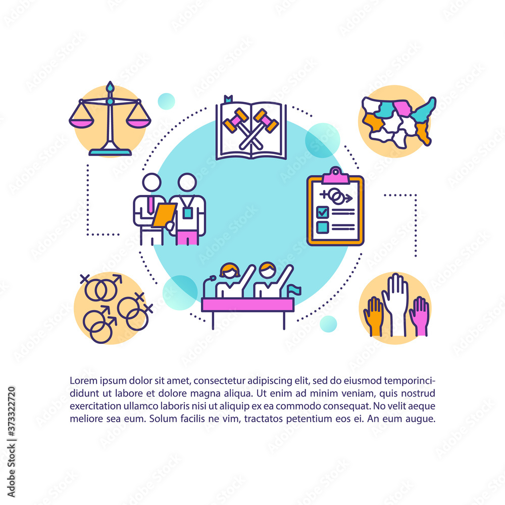 Reproductive rights concept icon with text. Sexual freedoms and equality legal regulation. PPT page vector template. Brochure, magazine, booklet design element with linear illustrations