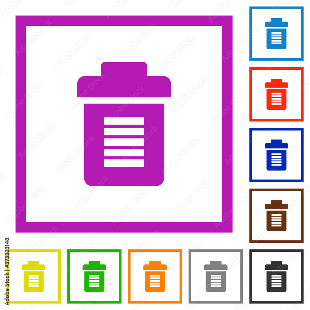 Full trash flat framed icons