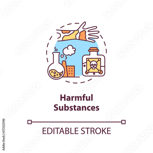 Harmful substances concept icon. Cancer risk factors. Poisons. Chemicals and hazardous substances idea thin line illustration. Vector isolated outline RGB color drawing. Editable stroke