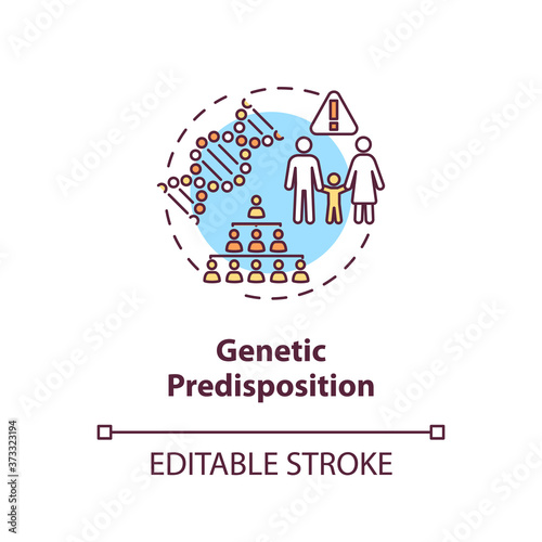 Genetic predisposition concept icon. DNA mutation. Human disease factors. Genetic susceptibility idea thin line illustration. Vector isolated outline RGB color drawing. Editable stroke