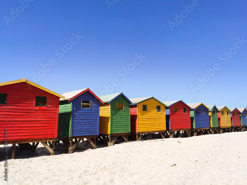 colorful beach houses on the beach at Muizenberg side perspective- South Africa, Eastern Cape