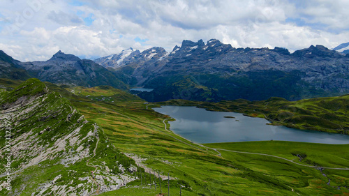 Amazing nature of the Swiss Alps - the Melchsee Frutt district in Switzerland from above - travel photography