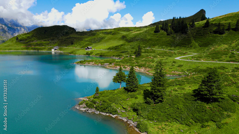 Wonderful spot for vacation in the Swiss Alps - aerial view - travel photography