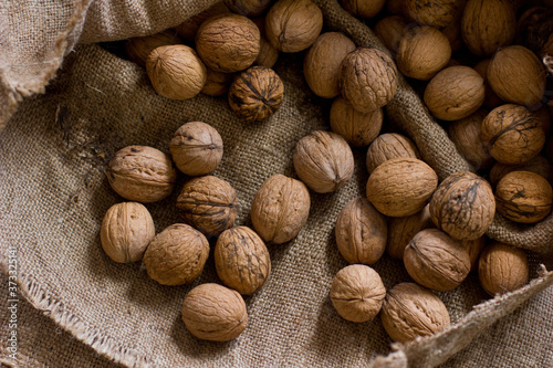 Bag of walnuts. Rustic style