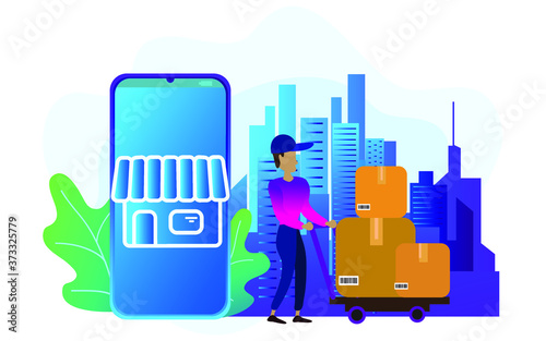 man delivery order with app online shop