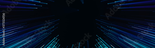 Panoramic tech background, connected points and led lines, technological. 3d rendering.