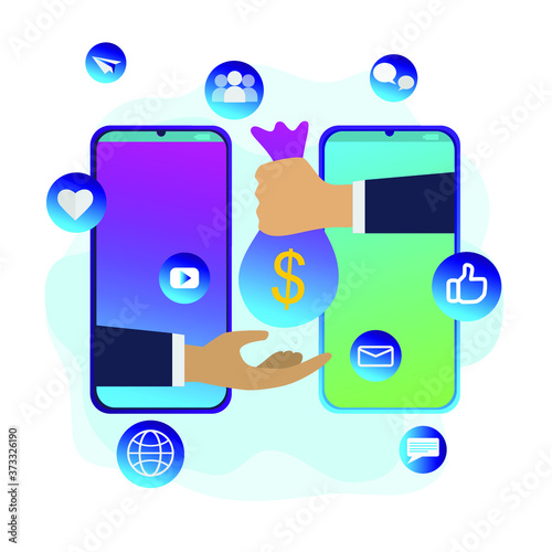 mobile phone with social network icons